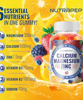 Nutrapep Calcium Magnesium Zinc Supplement Gummies - With Vitamin D3 K2 Magnesium Glycinate - Orange Berry Flavored Vegan Sugar-Free Gluten Free Chewable For Men Women Kids