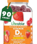Lifeable Vitamin D3 10000Iu Great Tasting Bone Strength Supplements Vitamin D3 Gummies For Bone Health Vitamin D Gummies For Adults Men Women 90 Gummies