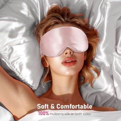 Litbear 100% 22 Momme Mulberry Silk Sleep Mask - 3D Contoured Eye Mask For Men Women Soft Breathable Sleeping Mask With Adjustable Strap Perfect Blocks Light For Sleeping (Pale Pink)