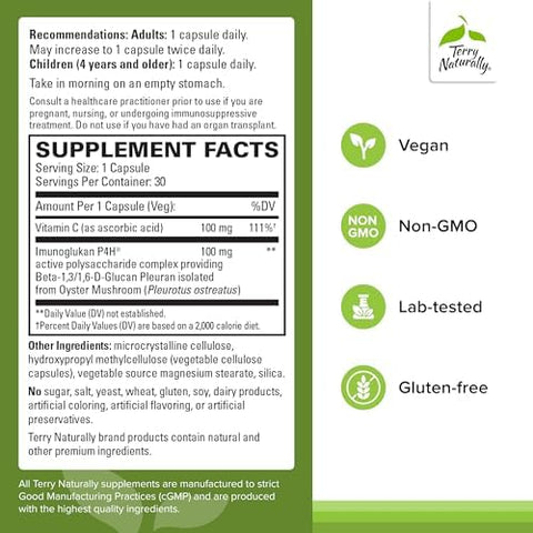 Terry Naturally Pleuramax Upper Respiratory Health Supplement Sourced From Oyster Mushrooms Includes Vitamin C For Immune Support Vegan & Nongmo 30 Capsules (30 Servings) 2 Pack