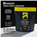 Ascent 100% Whey Protein Powder, Chocolate 4 Lb & Hydration + Energy Electrolytes, Orange Mango 40 Servings