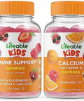 Lifeable Immune Support Kids + Calcium With Vitamin D Kids Gummies Bundle Great Tasting Vitamin Supplement Gluten Gmo Chewable Gummy