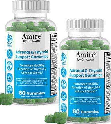Amire By Dr. Awan Thyroid Support Gummies, Promotes Healthy Function Of Thyroid, Kelp, Selenium & Ashwagandha To Improve Energy, Immunity, Metabolism, 120Ct, 60Day Supply