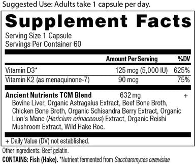 Vitamin D Supplement By Ancient Nutrition, 5,000 Iu Vitamin D For Immune Support, Made From Bone Broth And Mushroom Extract, Supports Healthy Inflammation, Paleo And Keto Friendly, 60 Capsules