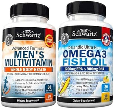 Advanced Daily Men'S Multivitamin With Vitamin C A B D3 E And Zinc (1 Month Supply) Plus Triple Strength Omega 3 Fish Oil Softgels (1 Month Supply)