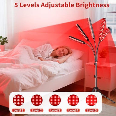 Cholas Red Light Therapy For Face Body 5 Heads Red Infrared Light Therapy Devices With Stand 5 Levels Adjustable Brightness 660Nm And 850Nm Near Infrared Light For Full Body Muscle For Women