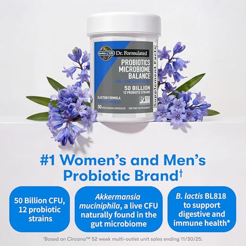 Garden Of Life Dr. Formulated Microbiome Balance Probiotics With Pre Pro & Postbiotics 12 Probiotic Strains Digestive Health Immune Support Non-Gmo Gluten-Free 30 Vegetarian Capsules