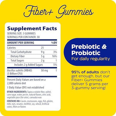Enzymedica Fiber+ Gummies With Prebiotics & Probiotics For Daily Regularity Vegetarian 5G Fiber Natural Chewable Digestive Health Supplement Kids & Adult Women & Men Blood Orange Flavor 90 Ct