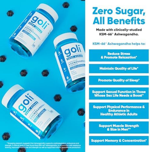 Goli Zero Sugar Ashwagandha & Vitamin D Maca L-Theanine Gummies No Artificial Sweeteners No Sugar Alcohols. Mixed Berry Ksm-66 Vegan Plant Based Non-Gmo Gluten- & Gelatin . (3)