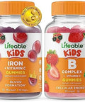 Lifeable Iron & Vitamin C Kids + B Complex Kids Gummies Bundle Great Tasting Vitamin Supplement Gluten Gmo Chewable Gummy