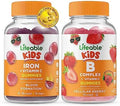 Lifeable Iron & Vitamin C Kids + B Complex Kids Gummies Bundle Great Tasting Vitamin Supplement Gluten Gmo Chewable Gummy