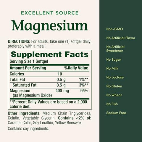 NatureS Bounty Magnesium 400 Mg Softgel Whole Body Support Magnesium Supplements For Men And Women Heart Nerve and Bone Health 75 Softgels (Pack Of 1)