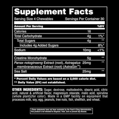 Animal Creatine Chews Tablets - Enhanced Creatine Monohydrate With Astragin To Improve Absorption, Sea Salt For Added Pumps, Delicious And Convenient Chewable Tablets - Fruit Punch