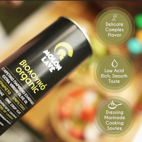 MOLON LAVE Organic Olive Oil Extra Virgin Cold Pressed | Polyphenol Rich Up To 1200mg/kg | EVOO From Greece | Unblended Single Source | 100% Natural | NON-GMO | 25.4 fl oz (750ml)