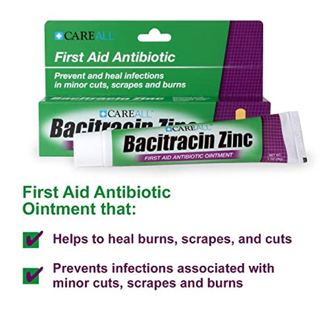 Careall Bacitracin Antibiotic Zinc Ointment 1Oz (3 Pack). First Aid Ointment To Prevent And Heal Infections For Minor Cuts Scrapes And Burns