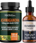 Smnutrition Mushroom Tincture & Ashwagandha With Black Pepper Herbal Adaptogen Bundle With 6 Mushroom Complex (60 Servings) And Ashwagandha Capsules (60 Servings)