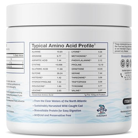 Bronson Marine Collagen Peptides Hydrolyzed Protein Powder 100 Wild Caught Nordic Cod Verified Sustainable Source For Joints Skin Hair Nails & Bones 150G (5.29Oz)