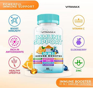 10-In-1 Immune System Support Booster With Elderberry, D3, Selenium, Quercetin, Zinc, Vitamin C, Ginger, Turmeric Curcumin, B6, Echinacea ÃƒÂ¢Ã¢â€šÂ¬Ã¢â‚¬Å“ Natural Immune Defense ÃƒÂ¢Ã¢â€šÂ¬Ã¢â‚¬Å“ Made In Usa (60 Count (Pack Of 2))