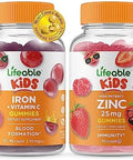 Lifeable Iron & Vitamin C Kids + Zinc 25Mg Kids Gummies Bundle Great Tasting Vitamin Supplement Gluten Gmo Chewable Gummy