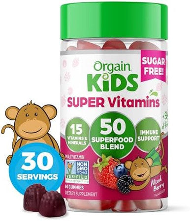 Orgain Kids Sugar Multivitamin Gummies Vegan & Plant Based 50 Superfoods 15 Vitamins And Minerals Immune Support And 3G Of Fiber Mixed Berry Ages 4+ 1 Month Supply (60 Gummies)