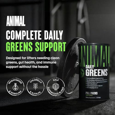 Animal Daily Greens Pill Packs - Kale Wheat Grass Alfalfa & More - Convenient Prebiotic And Probiotic Superfood Blend For Superior Digestion Gut Health And Immunity For Men & Women 30 Day Supply