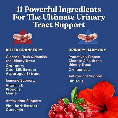 Eu Natural Urinary Tract Supplement Duo, Urinary Harmony + Killer Cranberry, Ut Defense Blends, D-Mannose & Hibiscus + Cranberry, Pine Bark, Propolis & Vitamin D, Clinical Strength Ingredients, 2 X 60 Ct