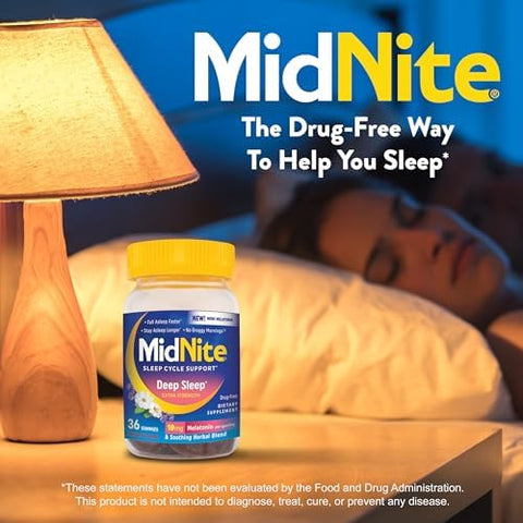 Midnite Deep Sleep Extra Strength 10 Mg Melatonin Sleep Aid Nonhabit Forming Herbal Dietary Supplement For Adults Drug Gluten Lactose Vegetarianfriendly 36 Gummies