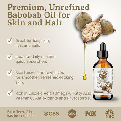 Bella Terra Oils - Baobab Oil 16Oz - The Ultimate Choice For Skin Hydration A Symphony Of Amino Acids & Essential Minerals For Your Skin