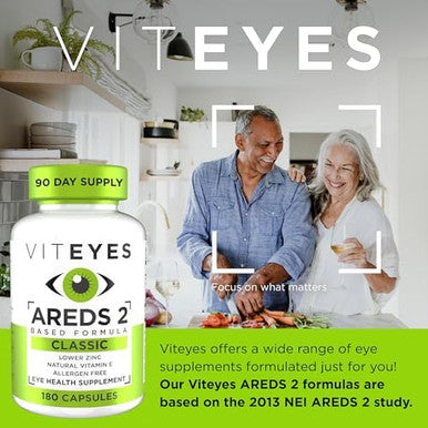 Viteyes Areds 2 Eye Vitamins, Classic Macular Support, Allergen Capsules, With Natural Vitamin E, Vitamin C, Zinc, Copper, Lutein & Zeaxanthin, Eye Doctor Trusted, Manufactured In The Usa, 180 Ct