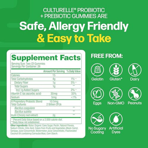 Culturelle Daily Probiotic Gummies For Women & Men Berry Flavor 52 Count Naturally-Sourced Daily Probiotic Prebiotic For Digestive Health Non-Gmo & Vegan