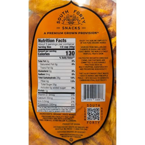 South 40 Snacks Organic Dried Mango Slices, Just 1 Ingredient (4oz bags, pack of 4)