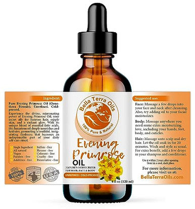 Bella Terra Oils - Organic Evening Primrose Oil 2Oz - Celebrating Primrose'S Nutrient Legacy Infused With Vitamin E & Omega-6 Superior Oil Experience For The Skin