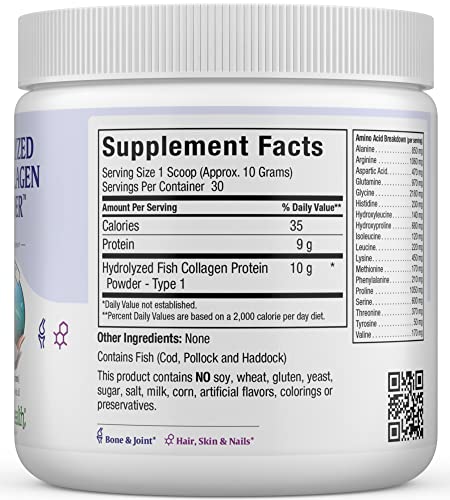 Maxi Health Collagen Peptides Powder Type I Unflavored Marine Powder Collagen For Women & Men - Wild-Caught Protein Supplement For Joints Skin Hair & Nailnails (10.75 Oz)