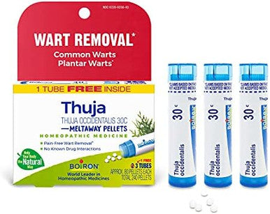 Boiron Thuja Occidentalis 30C Wart Removal Homeopathic Medicine For Painless Removal Of Warts From Plantar (Feet) Hands And Other Bodily Warts 3 Count (240 Pellets)