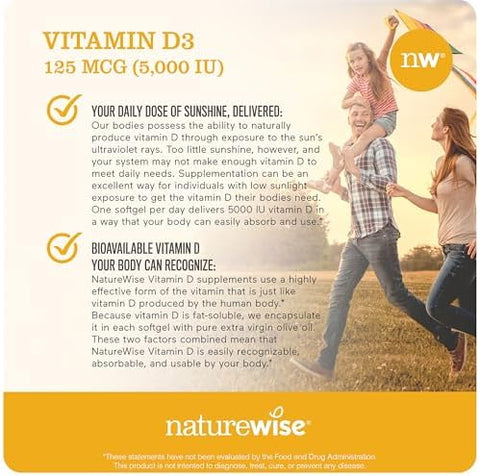 NatureWise Vitamin D3 5000IU (125mg) 360 Count + Vitamin C 1000mg Capsules 120 Count Bundle for Daily Immune and Heart Health Gluten Free NonGMO Halal Gelatin