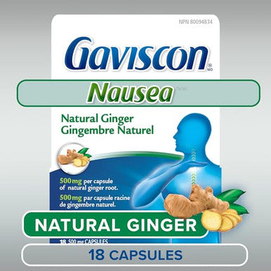 Gaviscon Anti Nausea Ginger Capsules - 18 Count - Tablets For Nausea Relief & Digestion Support Natural Ginger - Free Of Aluminum Lactose And Gluten