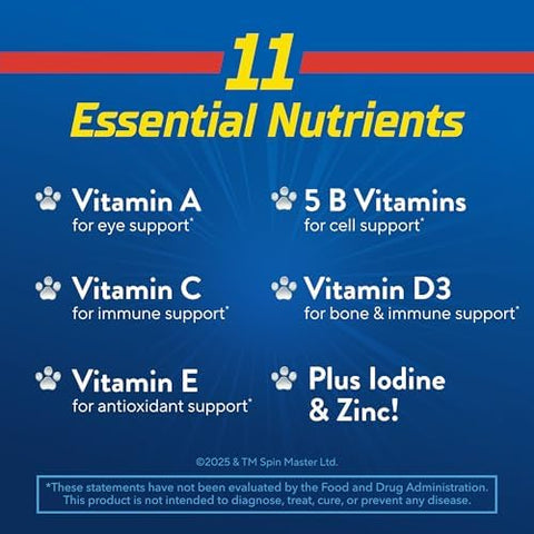 L'il Critters Paw Patrol Gummy Vites Daily Gummy Multivitamin for Kids Vitamin C D3 for Immune Support Cherry Orange and Blueberry Flavors 190 Gummies