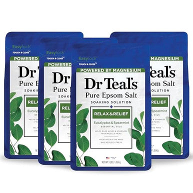 Dr Teal'S Epsom Magnesium Salt SoakRelax & Relief With Eucalyptus And Spearmint3 Lbs (Pack Of 4)