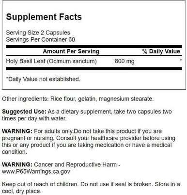 Swanson Holy Basil Leaf (Tulsi) - Stress Support and Well-Being Supplement - (120 Capsules 800mg Per Serving) (2 Pack)