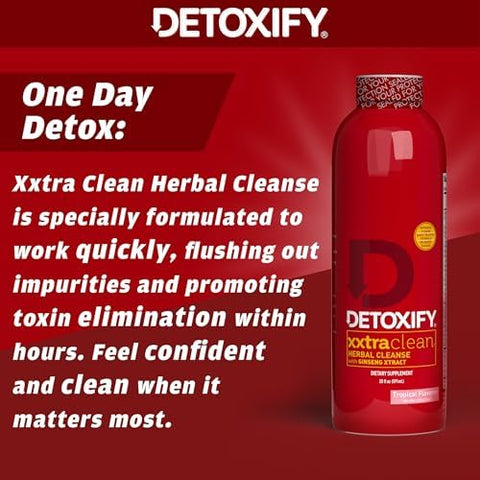 Detoxify Xxtra Clean Herbal " Tropical Fruit Flavor 20 Oz " Professionally Formulated Extra Strength Herbal Detox Drink " Enhanced With Ginseng Extract & Milk Thistle Extract Plus Sticker