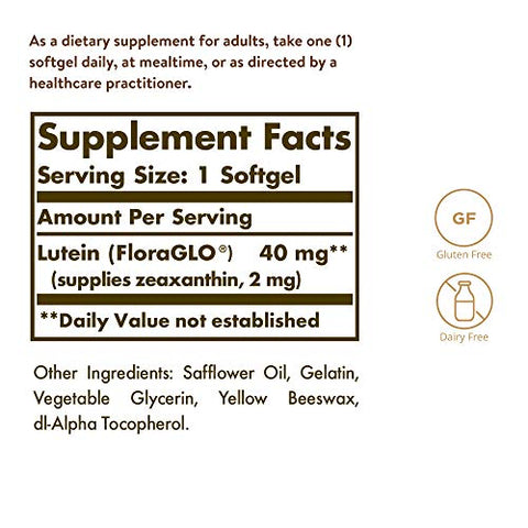 Solgar Lutein 40 Mg 30 Softgels - Supports Eye Health - Helps Filter Out Blue-Light - Contains Floraglo Lutein - Gluten-Free Dairy Free 30 Servings