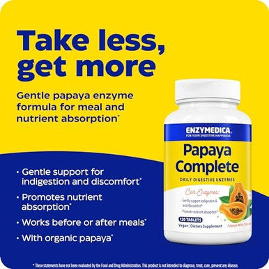 Enzymedica Papaya Complete Daily Digestive Enzymes With Organic Papaya Juice And Chlorophyll Papain Vegan Mint Flavor 120 Chewable Tablets