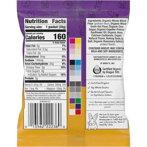 Annie's Organic Baked Graham Snacks Honey Bunny Grahams 1.25 oz (Pack of 20)