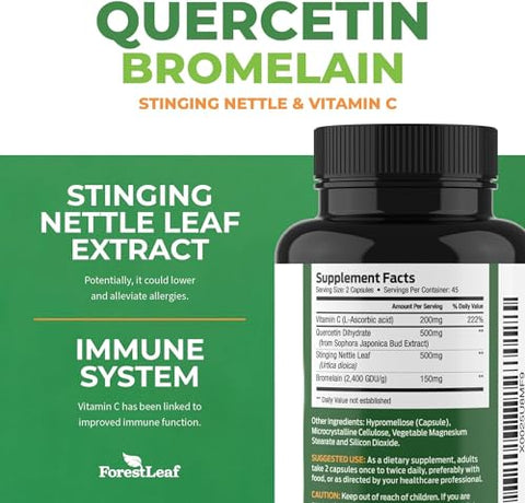 Forestleaf Immune Support Supplement With Vitamin C Quercetin For Immunity - Immune Boosters For Adults With Liposomal Vit C Quercetin & Stinging Nettle - 2 In 1 Immune System Defense Booster