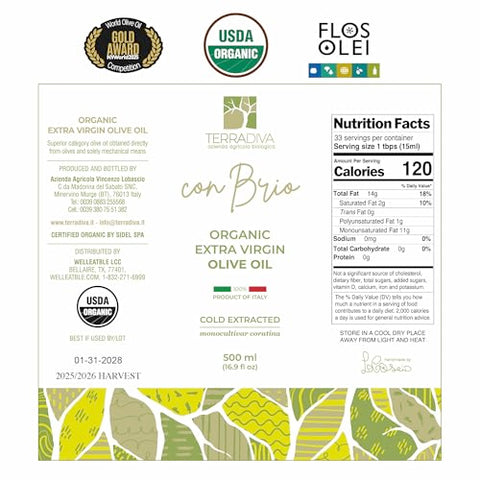 WellEatable Ultra High +1,500 mg/kg Polyphenol Rich Olive Oil, 2025 NYIOOC Gold, Early Harvest, Organic Extra Virgin Olive Oil from Italy, Lab Tested, Cold Extracted for Phenolic Shot, 16.9 fl oz