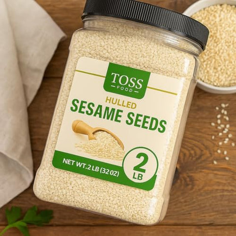 TOSS Hulled White Sesame Seeds, 2 LB Bulk Resealable Jar ÃƒÂ¢Ã¢â€šÂ¬Ã¢â‚¬Å“ Premium Baking & Cooking Ingredient with Nutty Flavor