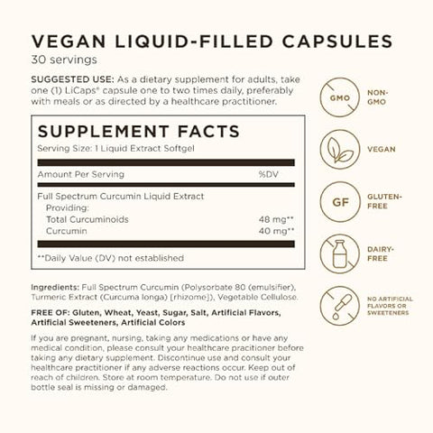 Solgar Full Spectrum Curcumin - 30 Licaps - Superior Absorption - Brain Joint & Immune Health - Non-Gmo Vegan Gluten Free Dairy Free 30 Servings