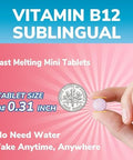 Vitalibre Vitamin B12 Sublingual 5000 mcg Methylcobalamin Bioactive Form High Absorption Vegan Nerve Energy Immune Mood Support Natural Peach Flavor Fast Dissolve Mini Tablets No Sugar
