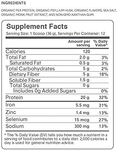 Bellway Sugar Psyllium Husk Fiber Supplement with Plant Protein Vanilla 15.2 oz.