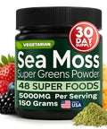 Atlantic Naturals Organic Sea Moss Super Greens Powder Greens Superfood with 12 Vegetables 15 Fruits Probiotics 16 Herbs and Spices Digestive Health Energy Skin and Immunity Mixed Berry Flavor